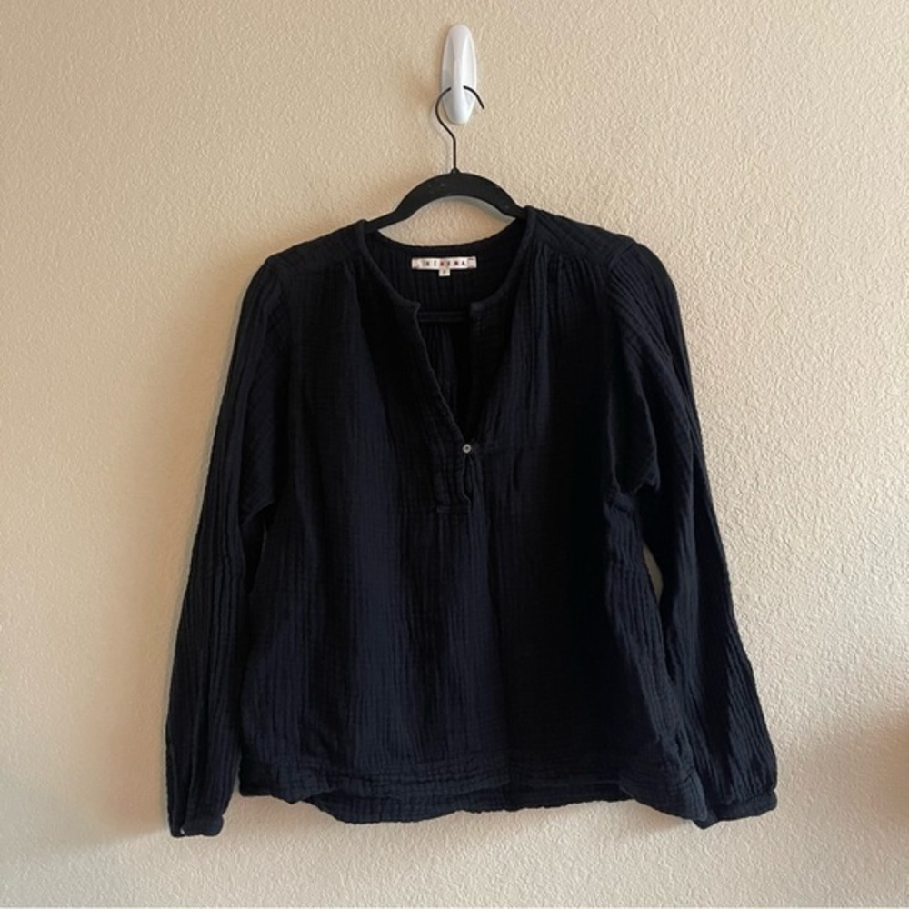 Xirena V Neck Black Gauze Long Sleeve Blouse boho Relaxed Fit Womens Size Small